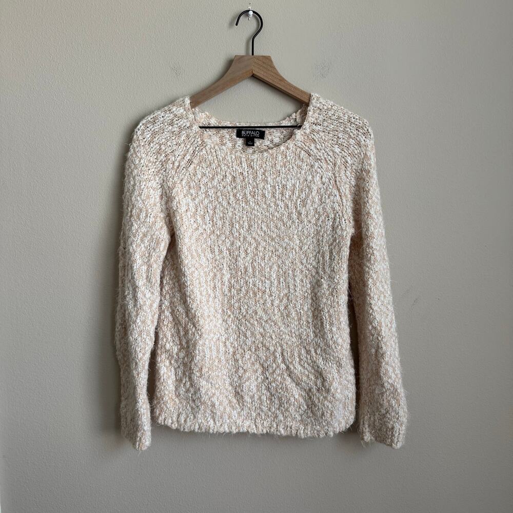 Womens Soft Buffalo David Button Pullover Eyelash Sweater Size Small Pink White